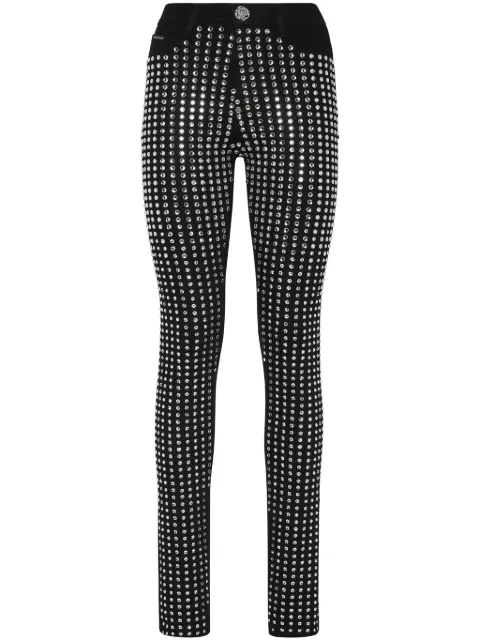 Philipp Plein crystal-embellished cotton blend skinny jeans Black SADCWDT2517PDE004N