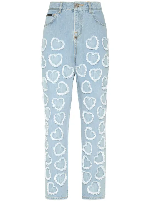 Philipp Plein logo-patch cotton tapered jeans Blue SADCWDT2511PDE036N