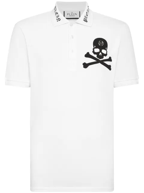 Philipp Plein skull-print cotton polo shirt White SADCMTK6876PTE003N