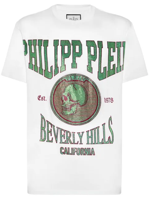 Philipp Plein crystal-embellished cotton T-shirt White SADCMTK6831PJY002N