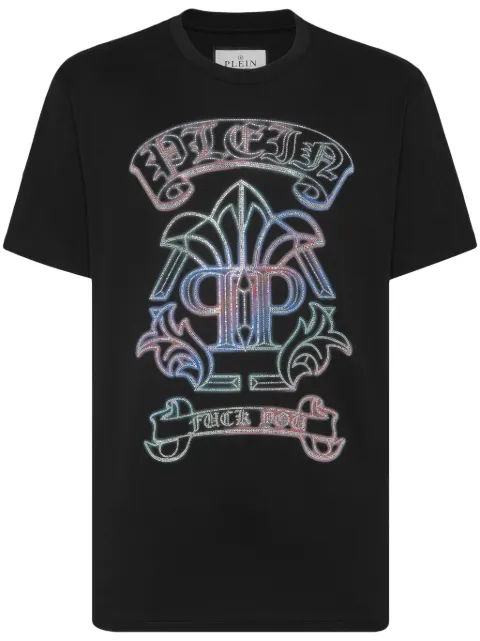 Philipp Plein Gothic Banner crystal-embellished cotton T-shirt Black SADCMTK6818PJY002N