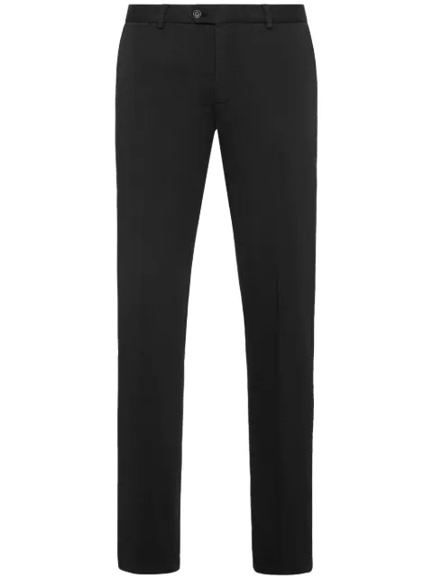 Philipp Plein logo-patch cotton-blend chinos Black SADCMRT1332PTE003N