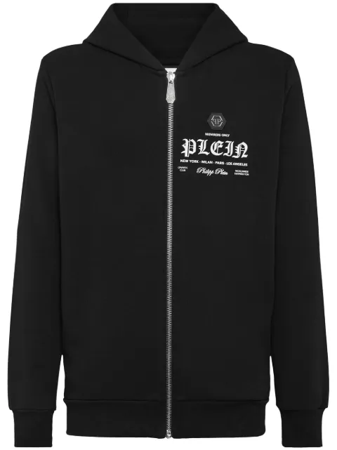 Philipp Plein logo-print zipped hoodie Black SADCMJB3255PJO002N