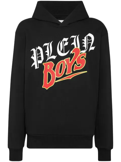 Philipp Plein logo-print cotton hoodie Black SADCMJB3195PJO002N