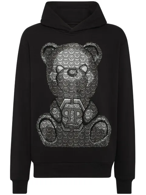 Philipp Plein teddy bear-print cotton hoodie Black SADCMJB3055PJO002N