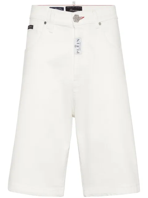 Philipp Plein logo-plaque denim shorts White SADCMDT3713PDE004N