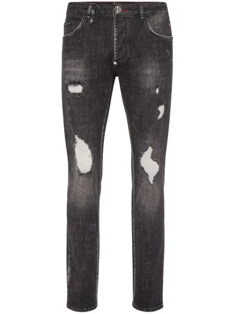 Philipp Plein paint-splatter straight-leg jeans Black SADCMDT3679PDE004N