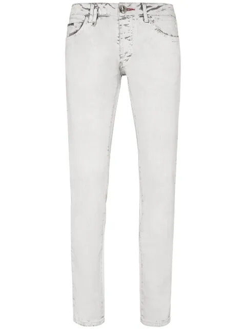 Philipp Plein skull-stamp washed skinny jeans Neutrals SADCMDT3679PDE004N