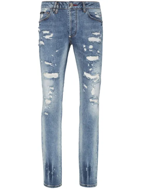 Philipp Plein paint-splatter straight-leg jeans Blue SADCMDT3679PDE004N