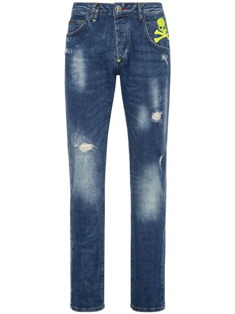 Philipp Plein Skull paint-splatter straight-leg jeans Blue SADCMDT3678PDE004N