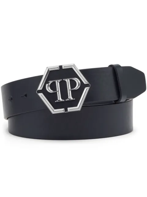 Philipp Plein hexagon logo-buckle leather belt Blue SADAMVA0902PLE010N