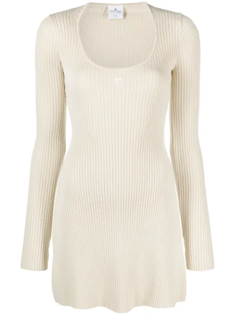 Courrèges logo-embroidered rib knit dress Neutrals 423MRO309FI0001