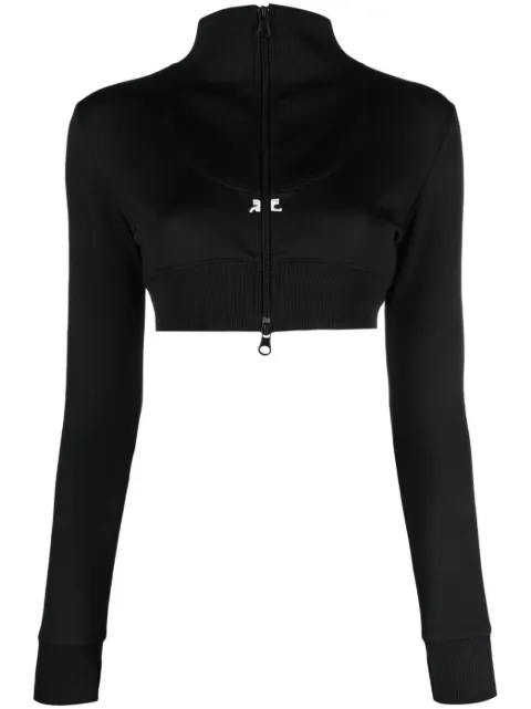Courrèges logo-embroidered cropped zip-up jacket Black 423JVE059JS0091