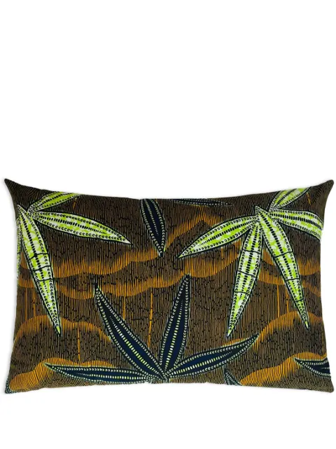 Mumutane Iki Aloe Vera Lime leaf-print wool cushion Brown IKIPUALOL