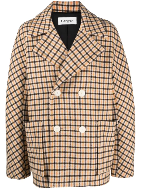 Lanvin check-pattern virgin-wool peacoat Neutrals RMOU00075759A23