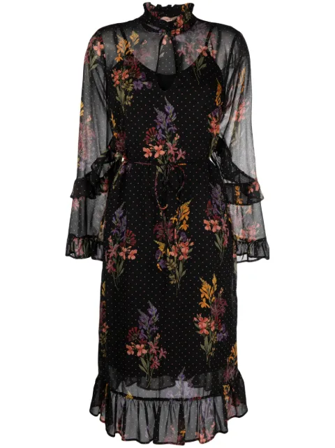 TWINSET double-layer floral-print midi dress Black 232TT2461