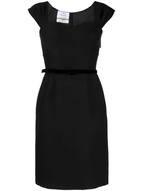 Prada Pre-Owned belted wool-blend dress Black CSVMPRADRE7448