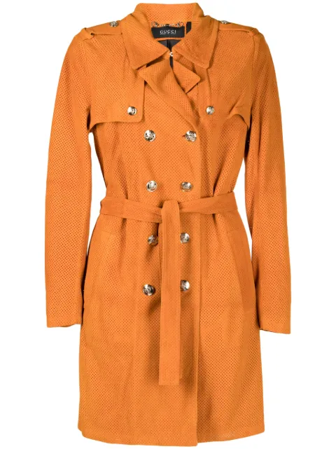 Gucci Pre-Owned perforated suede trench coat Orange CSVMGUC7401
