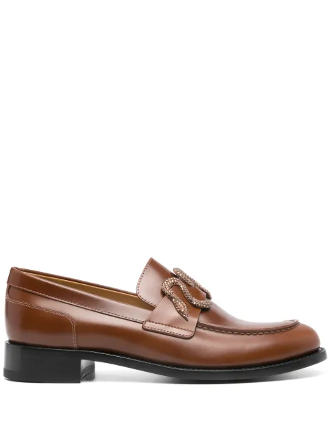 René Caovilla Morgana rhinestone-embellished leather loafers Brown C11850020