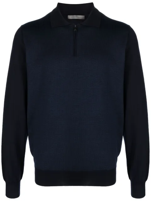 Corneliani fine-knit wool polo shirt Blue 92M52B3825194