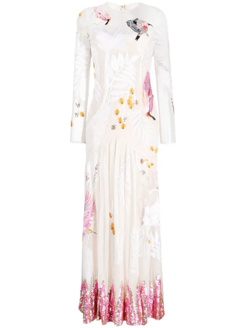 Temperley London Opera Tatoo graphic-embroidered flared dress White 00COHEV53103
