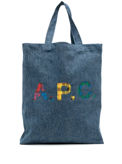 A.P.C. logo-print denim tote bag Blue COGUGM61569