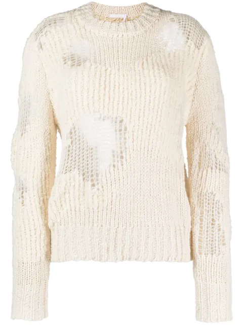 Chloé Generous chunky-knit distressed jumper White CHC23WMP08540
