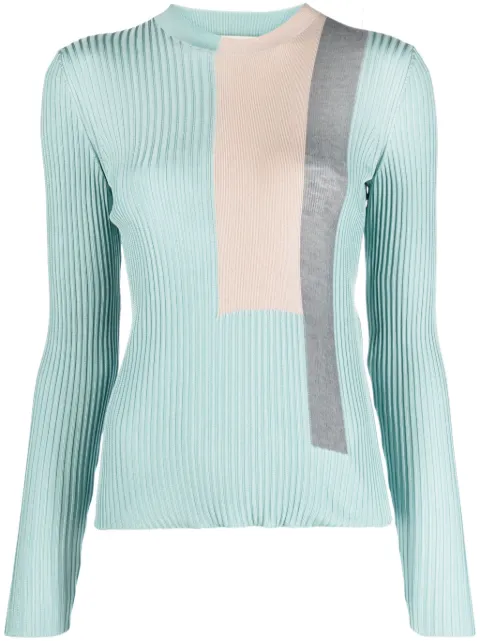 FENDI colour-block ribbed-knit silk-blend top Blue FZXA62AOEP