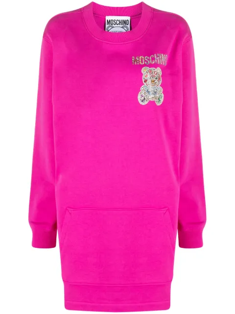 Moschino Teddy Bear-embellished sweatshirt dress Pink V04585428