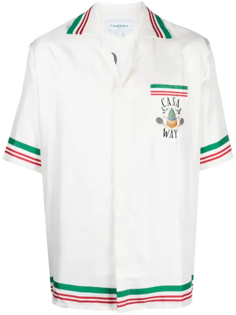 Casablanca Tennis Club Icon striped silk shirt White MF23SH014