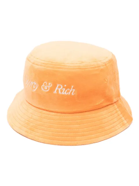 Sporty & Rich logo-embroidered cotton velvet bucket hat Orange AC912PE