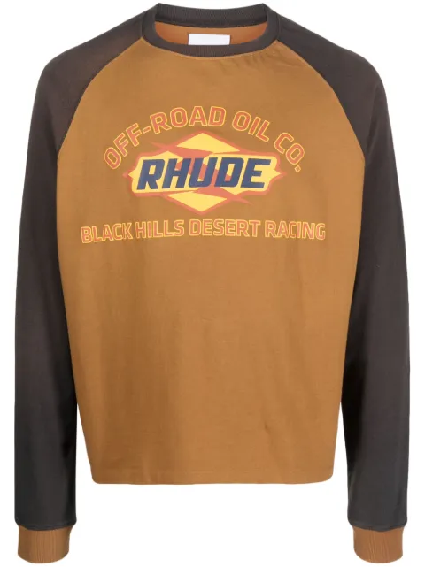 RHUDE logo-print two-tone stretch-cotton T-shirt Orange RHPF23TT01012692