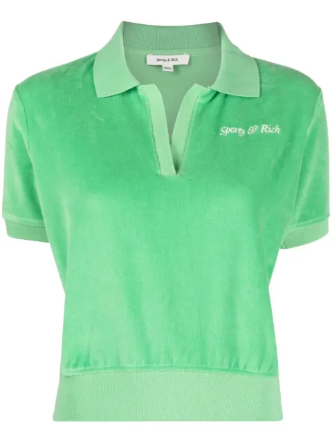 Sporty & Rich towelling-finish logo-embroidered polo shirt Green PO911VE