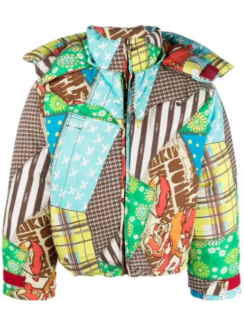 ERL patchwork-pattern padded hooded jacket Blue ERL07C006