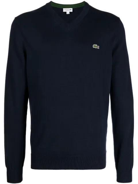 Lacoste logo-embroidered fine-ribbed jumper Blue AH1951
