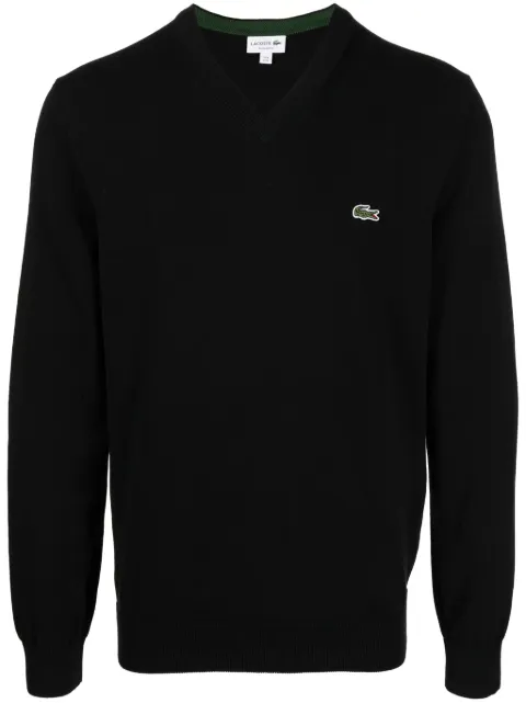 Lacoste logo-embroidered fine-ribbed jumper Black AH1951