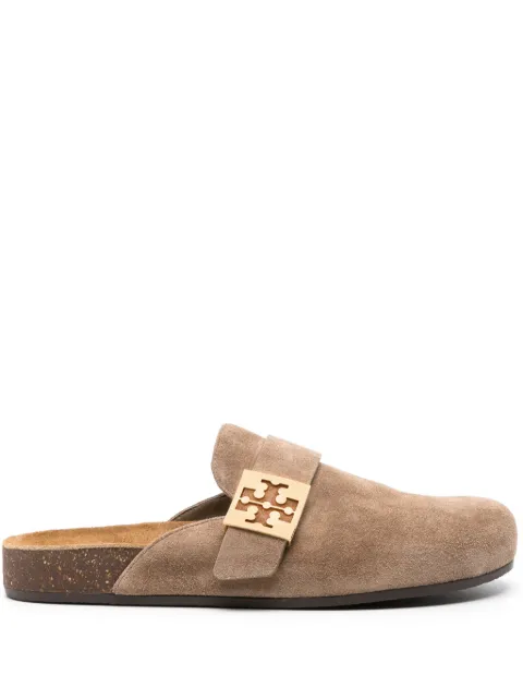 Tory Burch logo-plaque suede mules Neutrals 154446