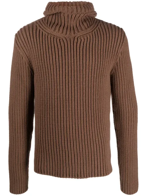 Lanvin ribbed-knit hooded jumper Brown RMPO0028K012H23