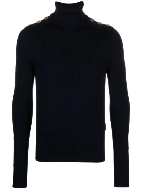 Balmain button-details merino-wool jumper Blue BH0KH016KE93