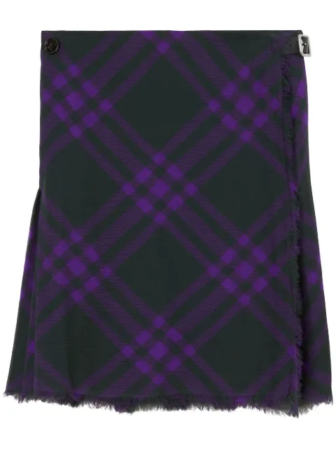 Burberry check-pattern frayed kilt Purple 8077243