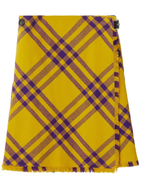 Burberry check-pattern frayed kilt Yellow 8077198
