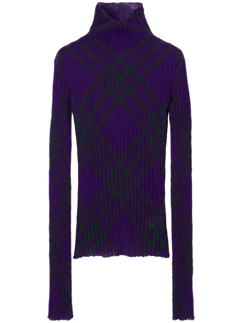 Burberry plaid-check rib-knit jumper Purple 8076507
