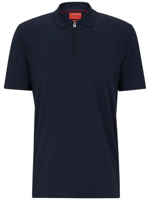 HUGO zip-up short-sleeve piqué polo shirt Blue 50496003