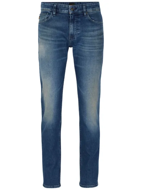 BOSS logo-patch cotton blend straight-leg jeans Blue 50495942