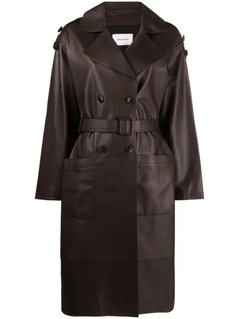 Yves Salomon double-breasted leather trench coat Brown 23WYM20312APXX