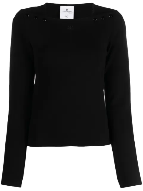 Courrèges logo-embroidered square-neck sweatshirt Black 423MPU123FI0001