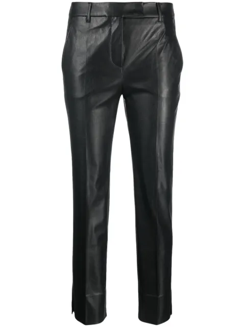 Incotex slim-cut faux-leather trousers Black 173868D4583