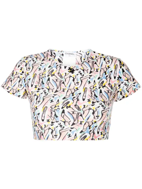 CHANEL Pre-Owned 1995 shoe-print cropped T-shirt Multicolour P95PO5010VO4123I0096