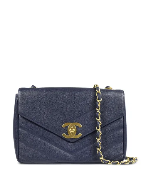 CHANEL Pre-Owned 1995 Chevron Classic Flap shoulder bag Blue 3285580
