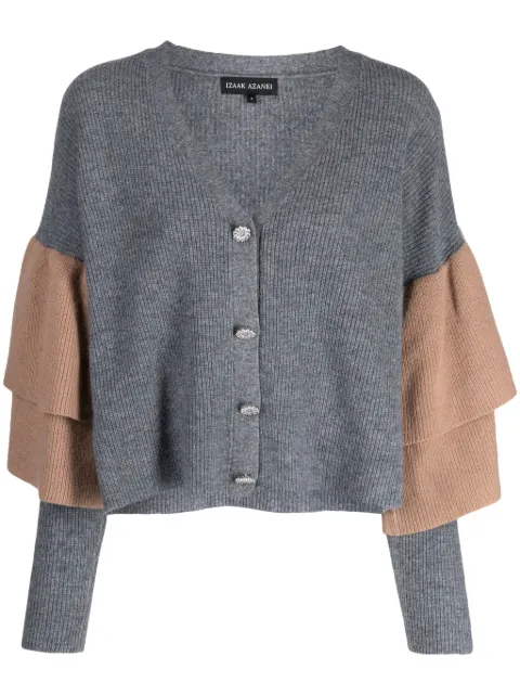 Izaak Azanei ruffled ribbed cardigan Grey AW23LIN028